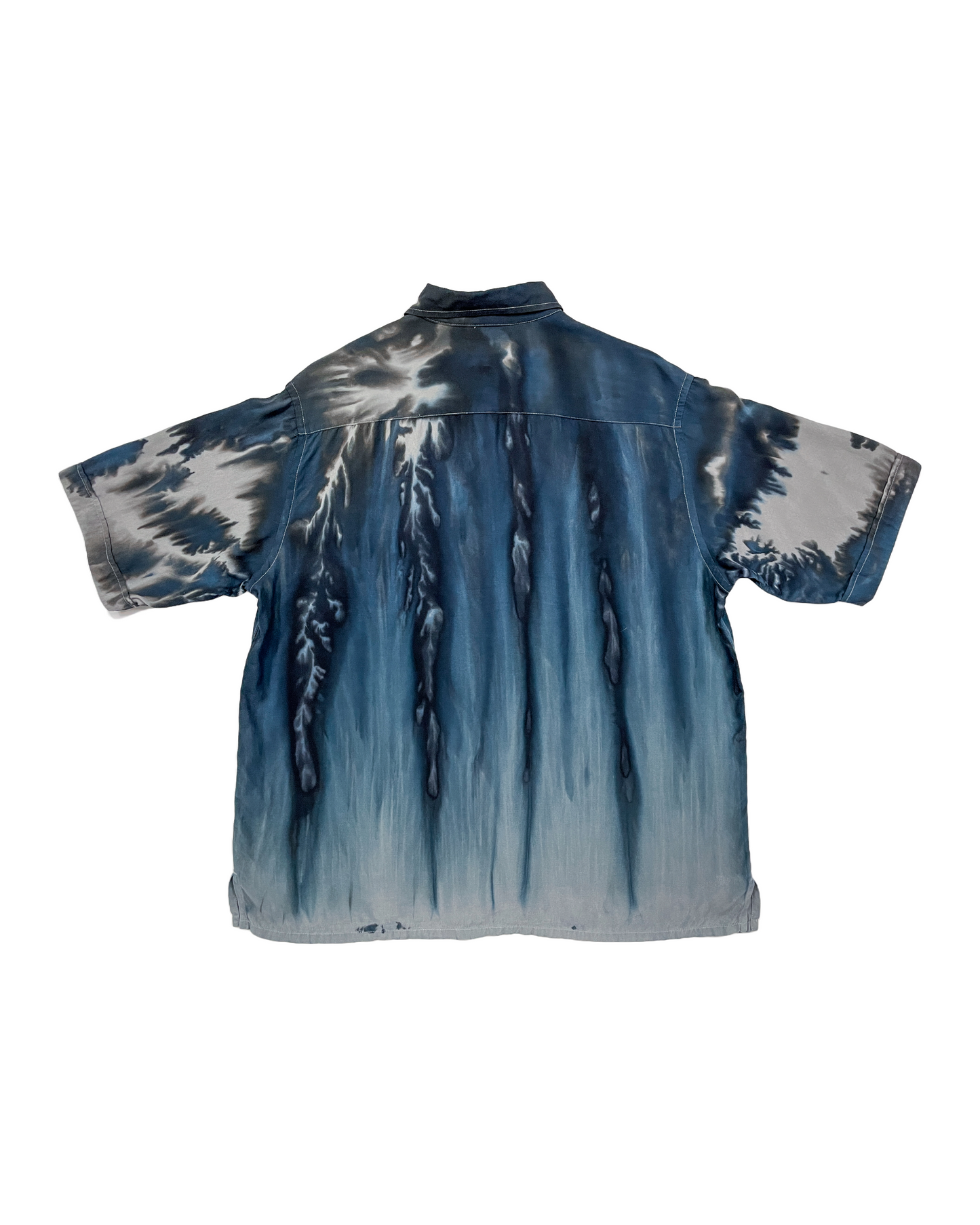 Blue, Gray Short Sleeve Gravity Ice-Dye Button Down