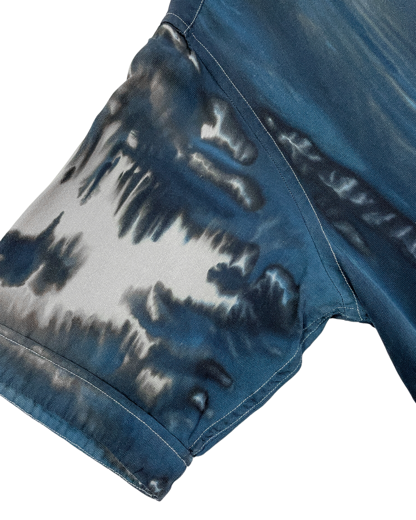 Blue, Gray Short Sleeve Gravity Ice-Dye Button Down