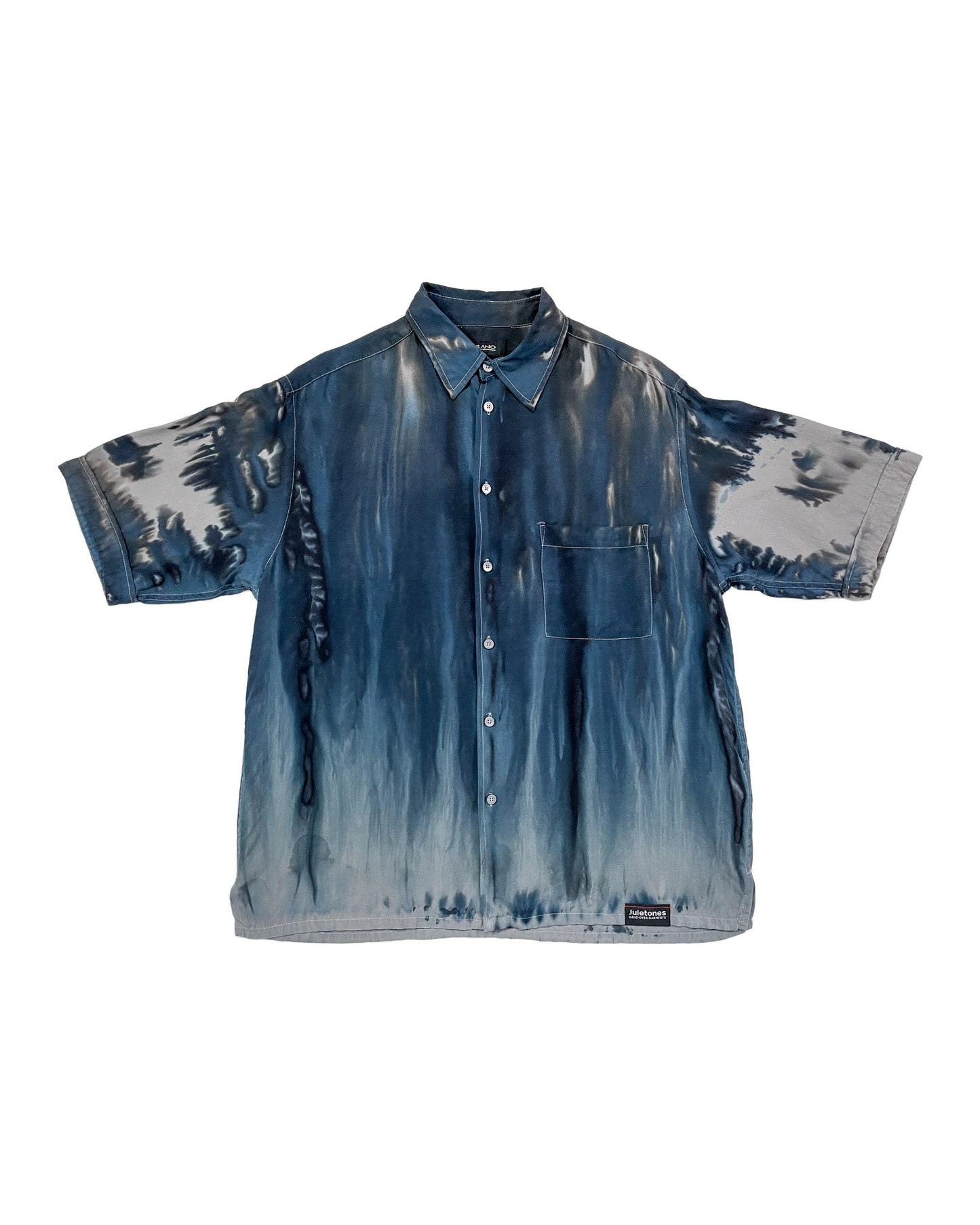 Blue, Gray Short Sleeve Gravity Ice-Dye Button Down