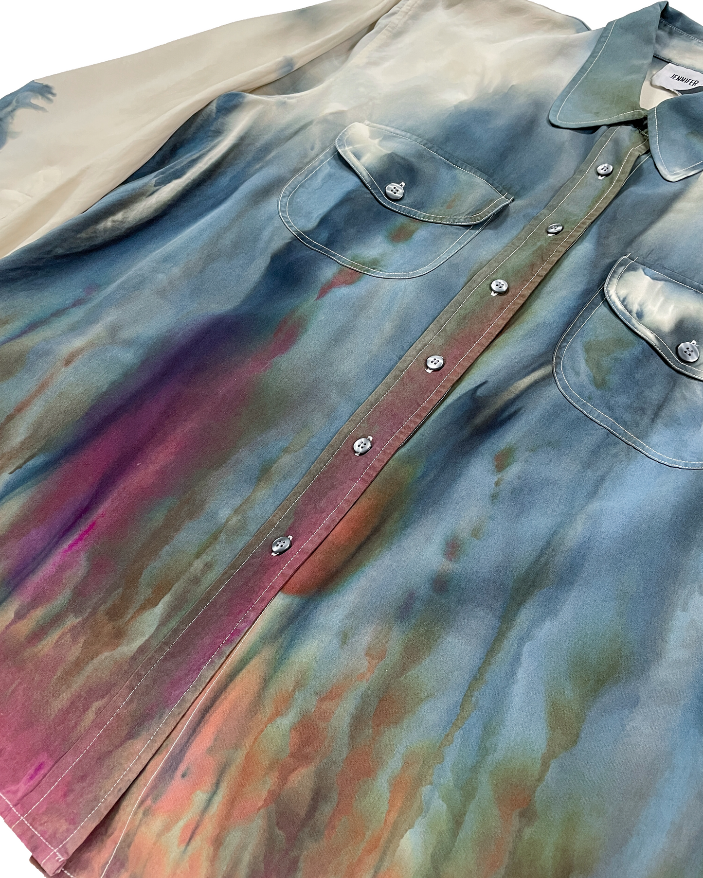 Blue, Green, Pink Long Sleeve Gravity Ice-Dye Button Down