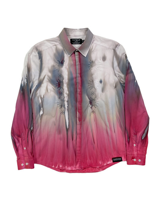 Pink Flames Long Sleeve Gravity Ice-Dye Button Down