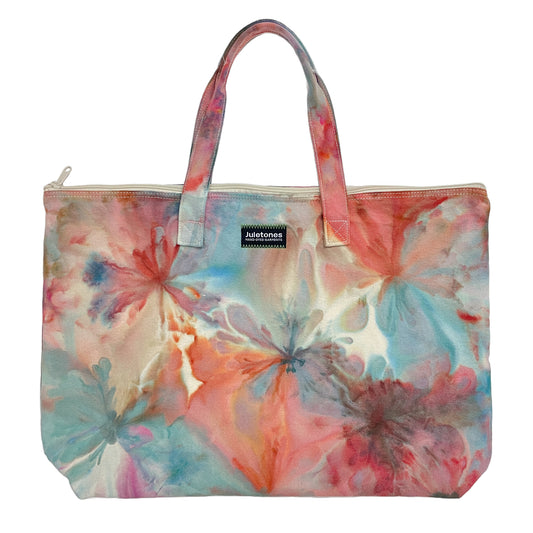 Multi-Color Flowers Hand-Dyed Tote Bag