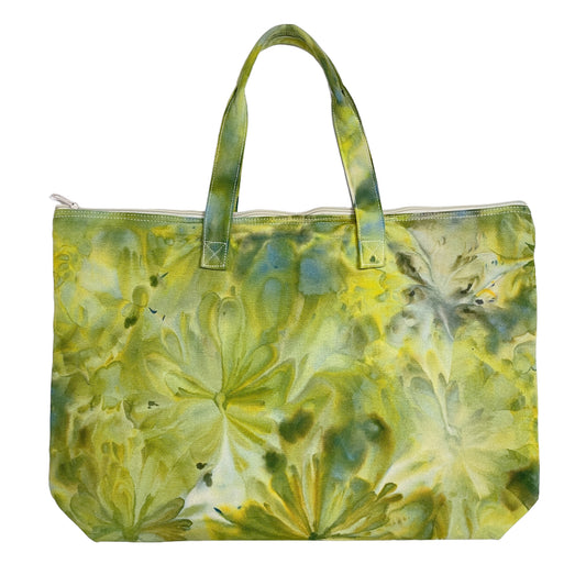 Green Flowers Hand-Dyed Tote Bag