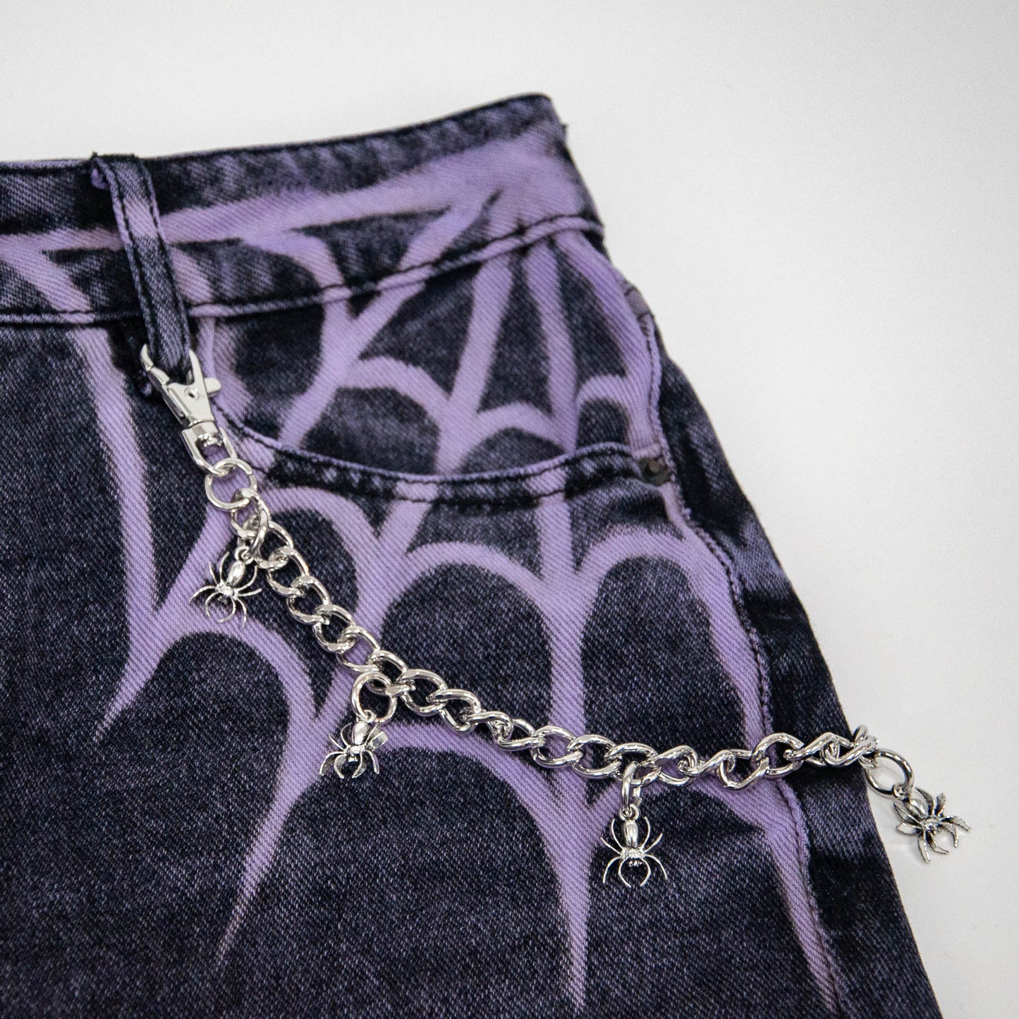 Purple Spiderweb Denim Shorts