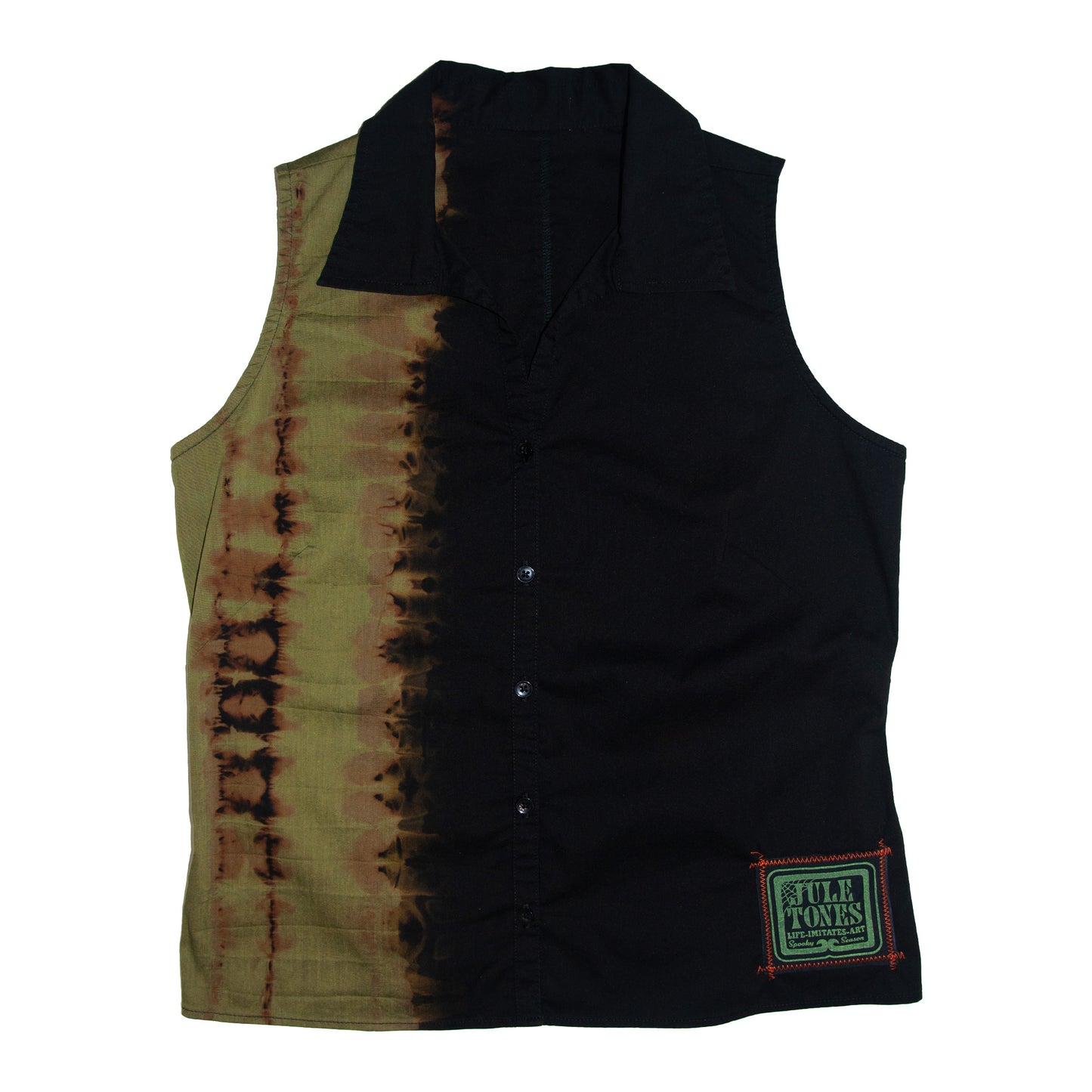 Green Split-Dye Sleeveless Button-Down