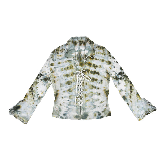 Ice Dyed Lace Up Blouse