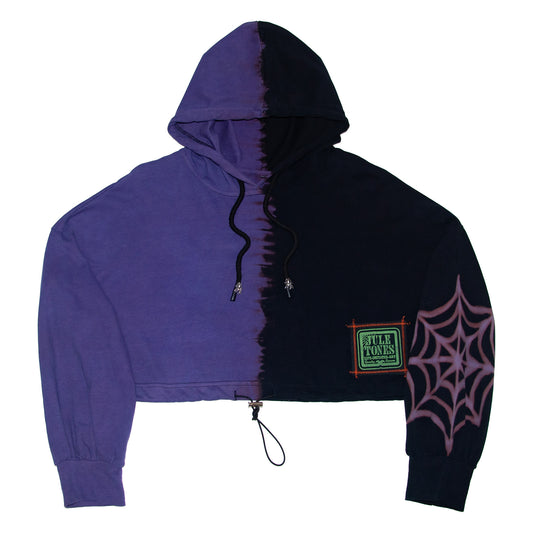 Purple Split-Dye Spiderweb Cropped Hoodie