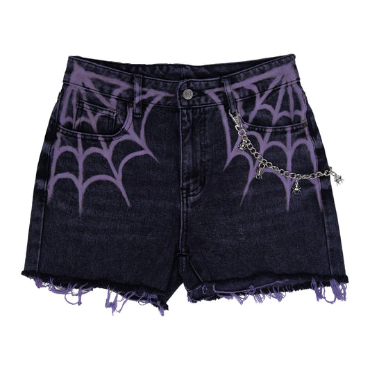 Purple Spiderweb Denim Shorts